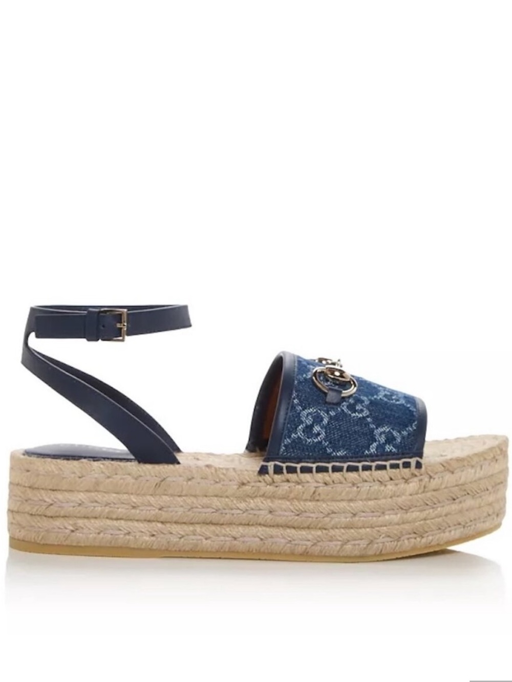 Gucci Paloma Horsebit GG Platform Espadrille Wedge Heel Ankle Strap Sandals NIB - Picture 3 of 4